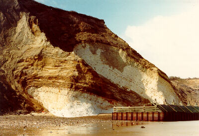 Glacial thrusts at Sidestrand. Click for a high resolution image, taken about 1988.
