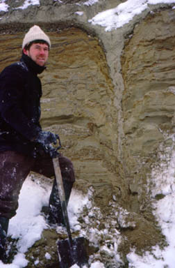 Ice wedge cast in cliffs at Sidestrand (M R Warren for scale)